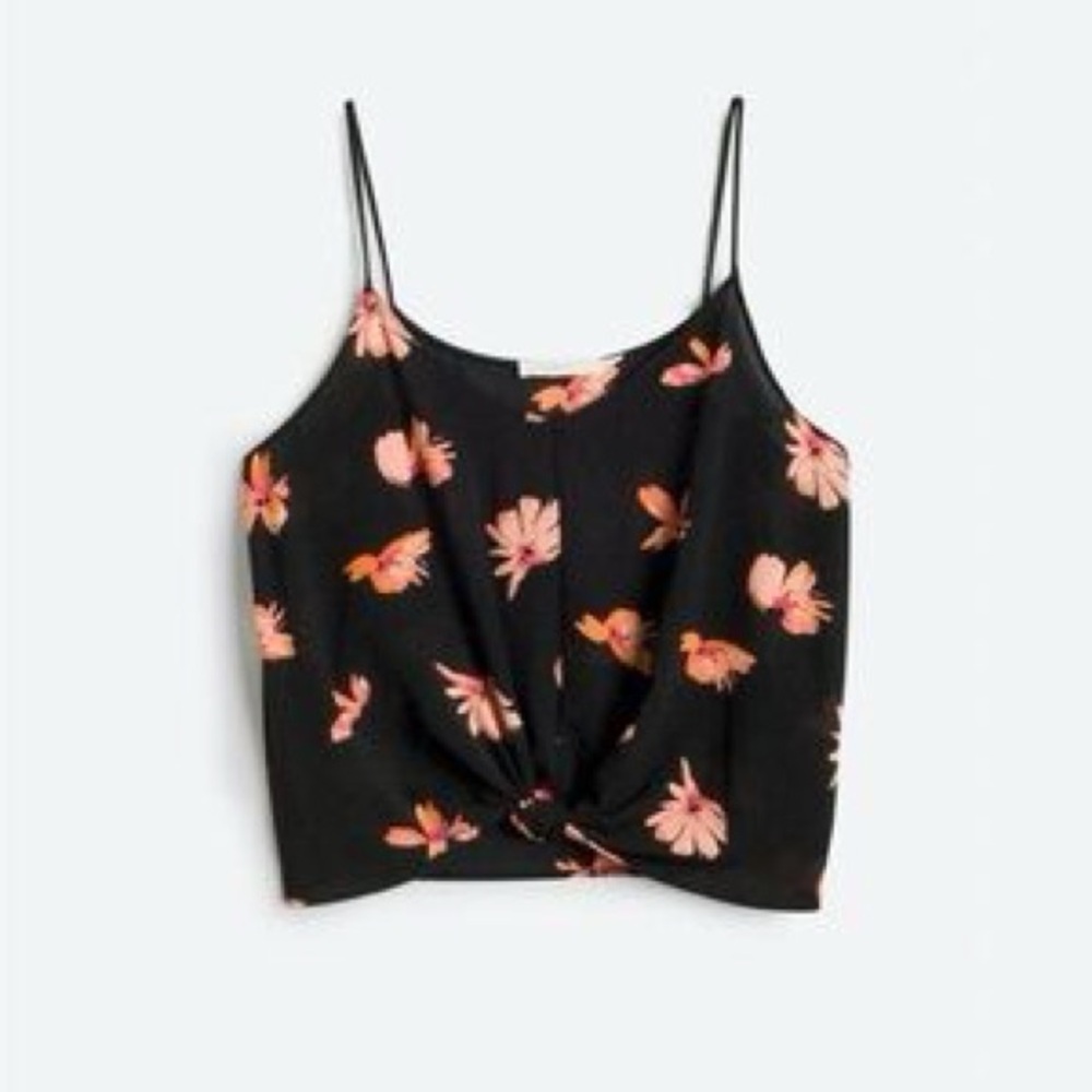 Lush Twist Front Floral Camisole Cropped Tank Black Orange Pink